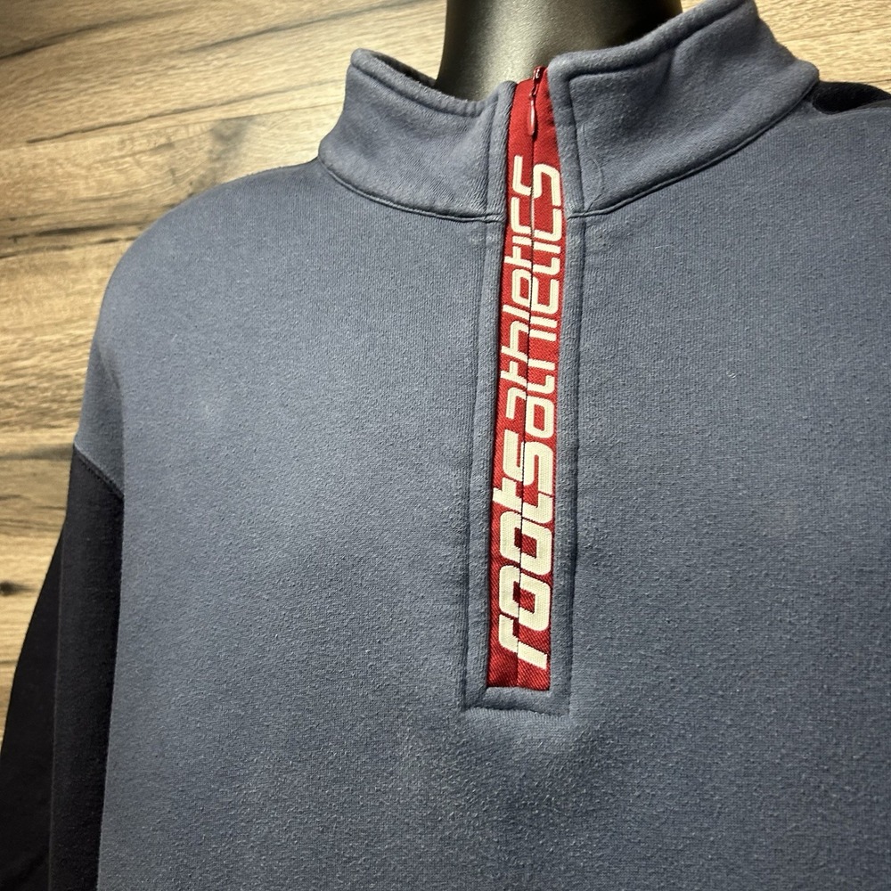 VTG ROOTS ATHLETICS Navy 1/4 zip pullover sweatshirt Men's XXL - Picture 3 of 8